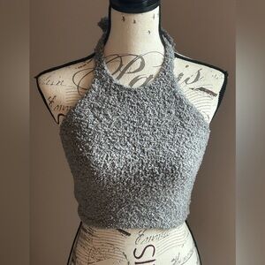 New Skims Women's Fuzzy Knit Teddy Backless Halter Tank Top Grey Size L/XL NWT